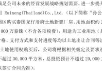 瑞能智慧孙公司拟购买泰国龙仔厝府土地并在购买的土地上进行厂房建设总投资预计不超过2亿泰铢